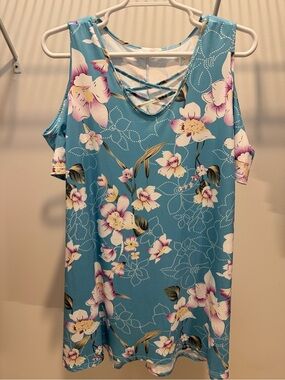 Blue Floral Cold-Shoulder Dress